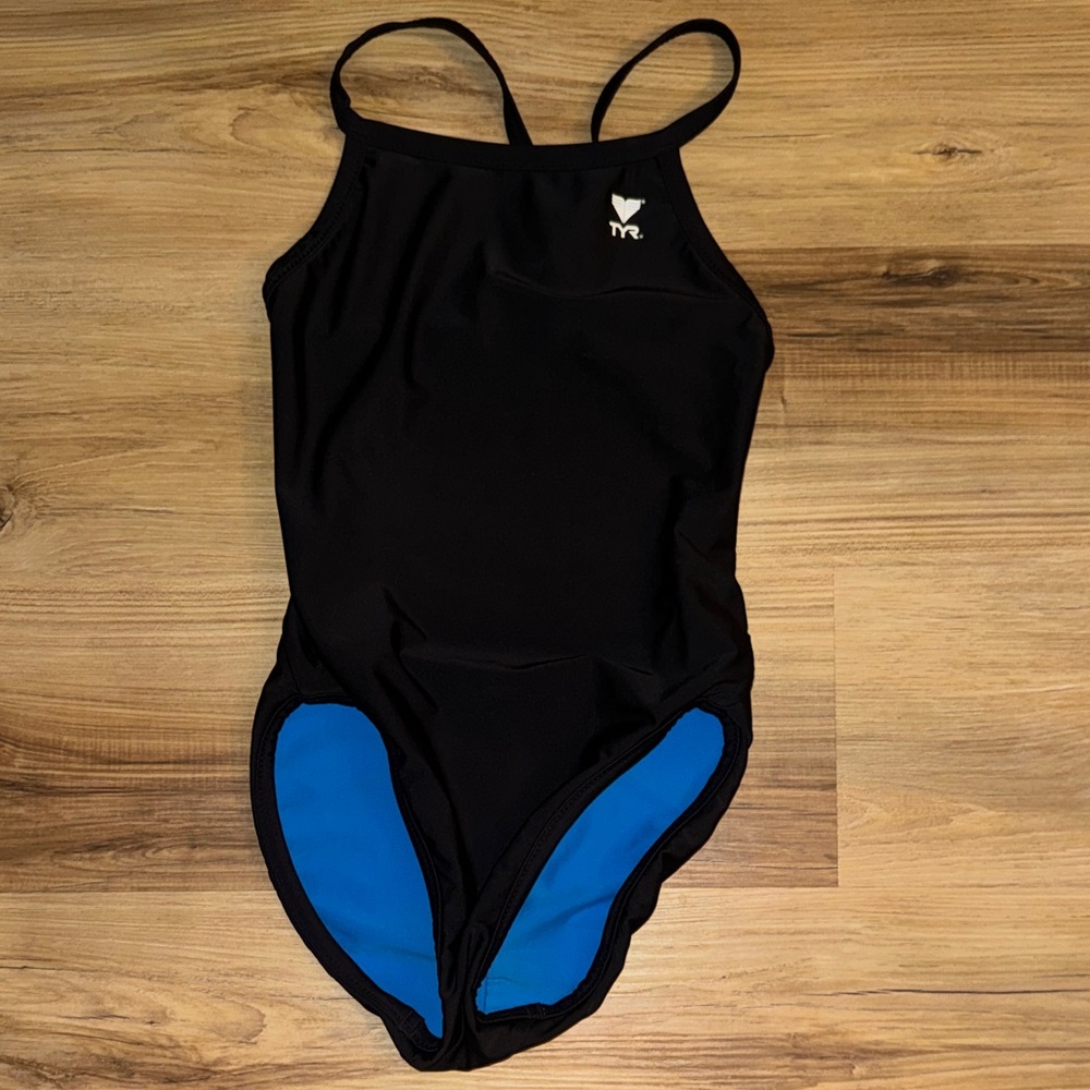 TYR Classic Black and Blue Reversible Swimwear with White Emblem